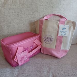 Trader Joe's Pink Mini Insulated Bag And Pink Mini Tote Bag